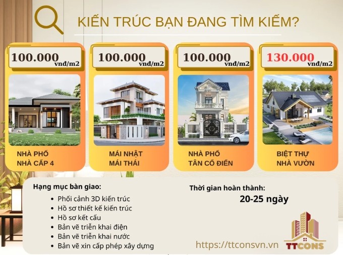  BẢNG GIÁ THIẾT KẾ NĂM 2026 TẠI TTCONS